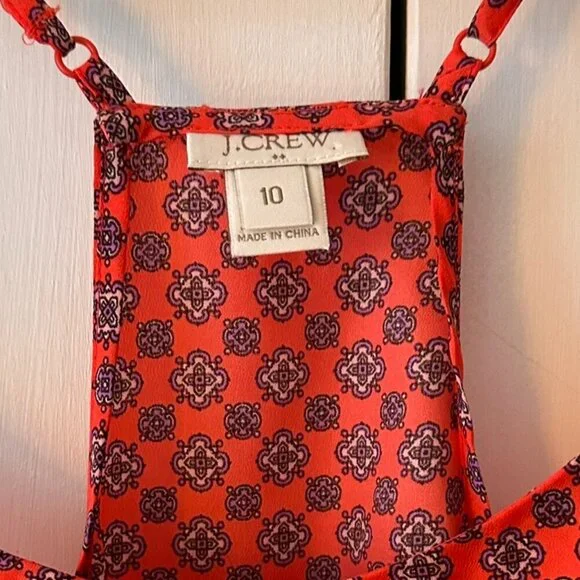J. Crew Silk Red Patterned Top - Size 10 - Picture 2 of 3